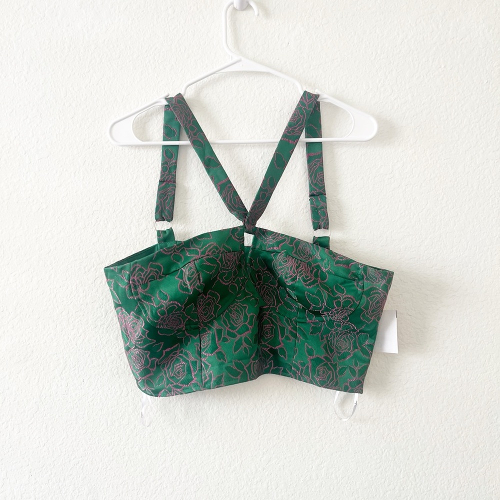 NEW Lulus Pink Green Floral Bustier Crop Blouse Top‎ Size M - Picture 4 of 8